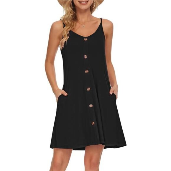 Women’s Summer Spaghetti Strap V Neck Button Down Floral Beach Cover Up Dress - Picture 1 of 7